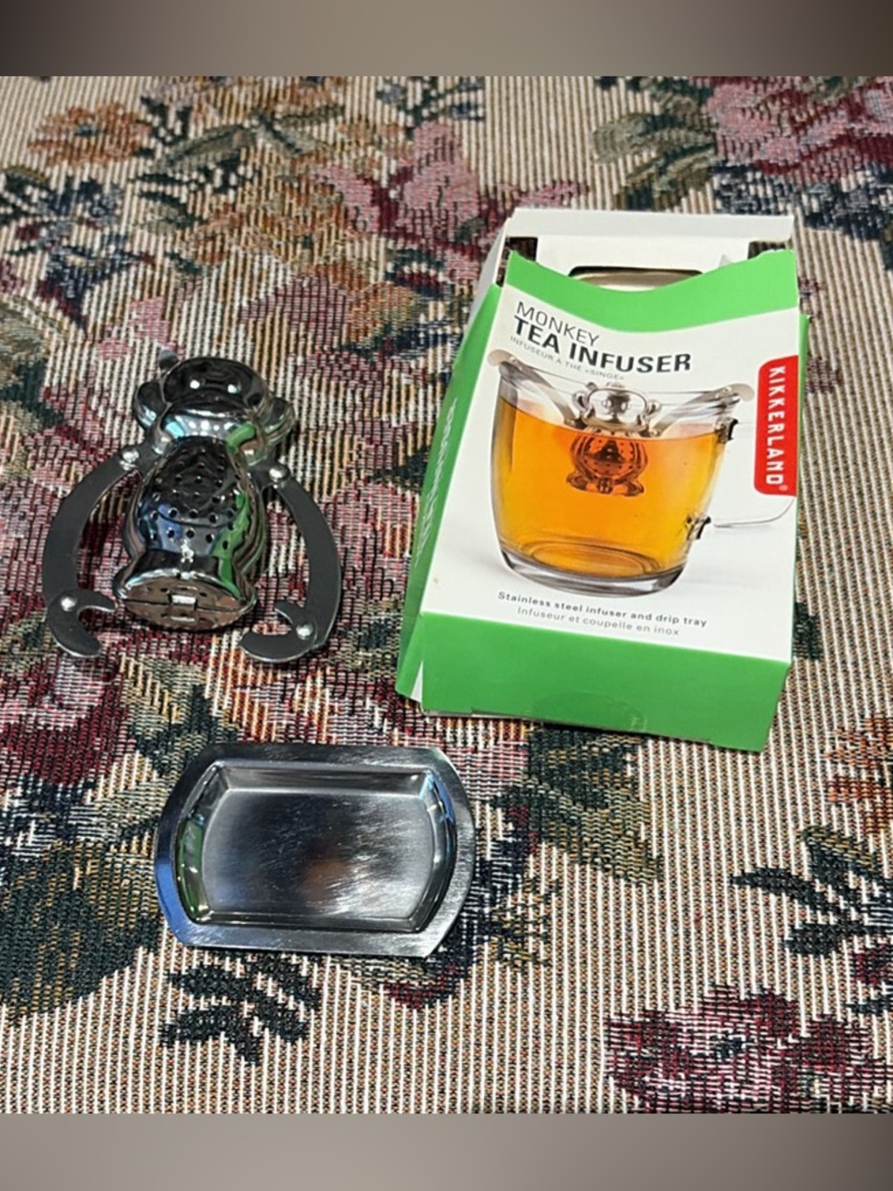 Monkey Tea Infuser - Stainless Steel Silver Tea Steeper with Drip Tray